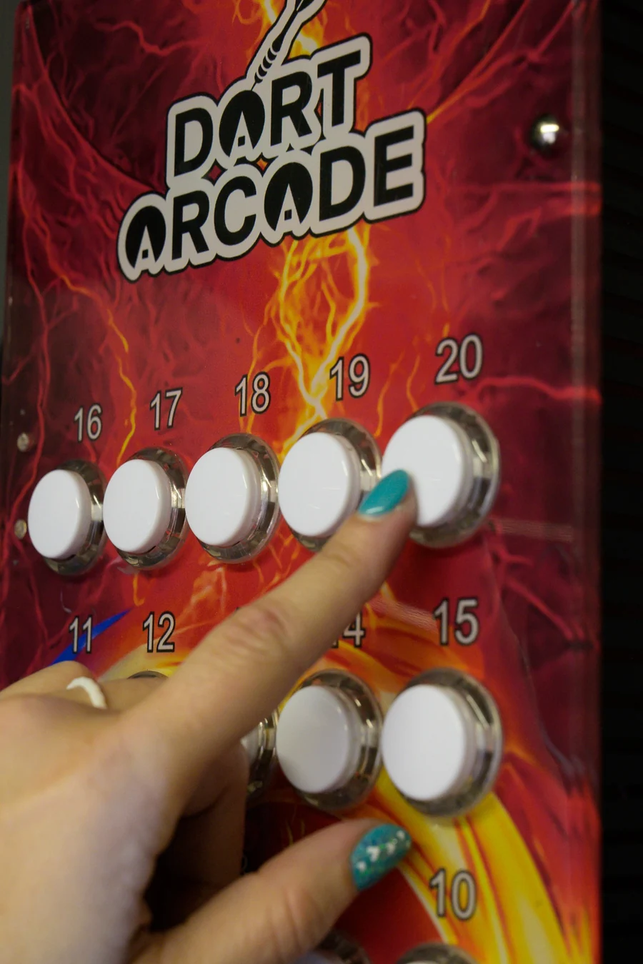 Close-up of DartArcade physical buttons