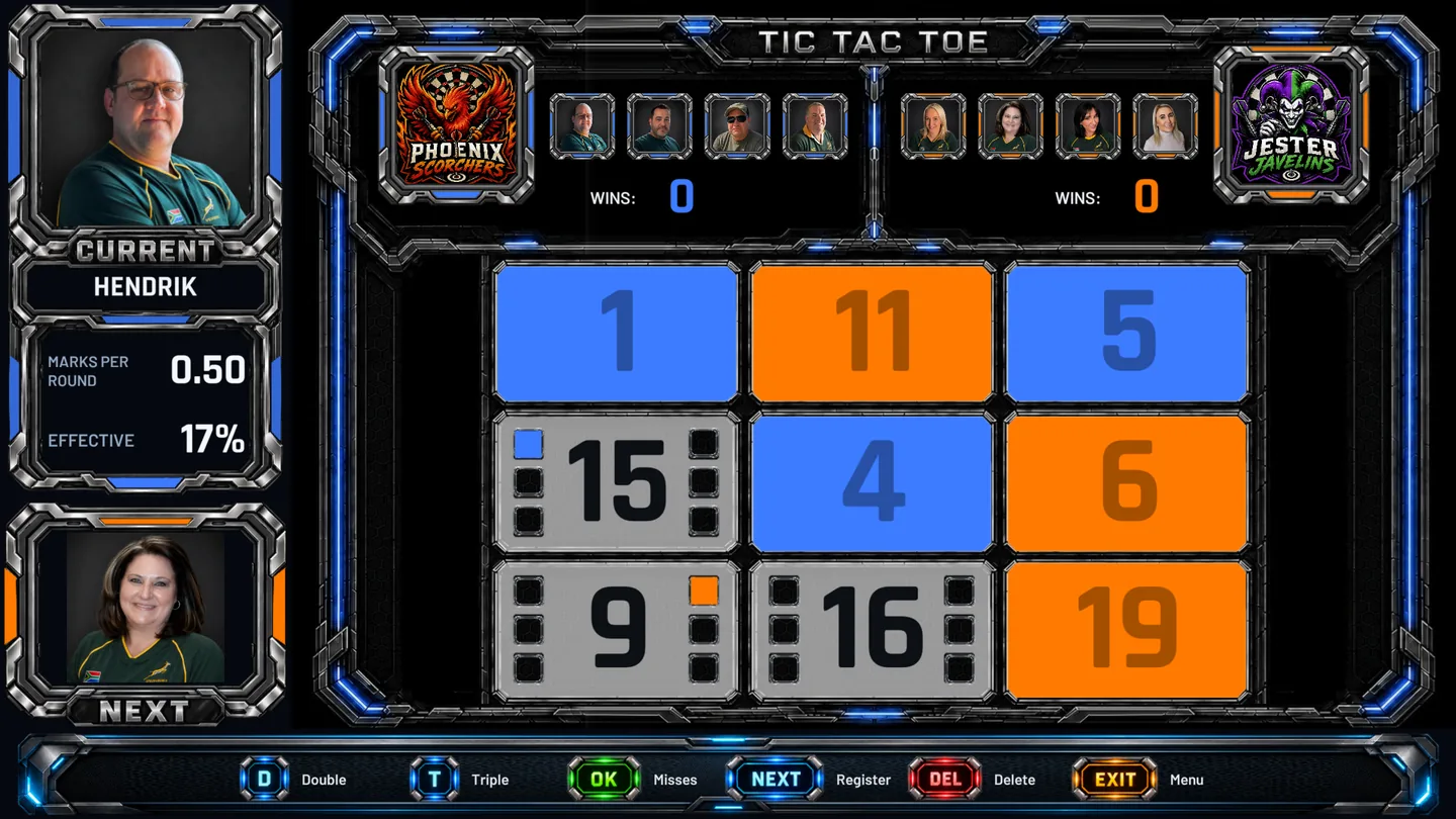 TicTacToe Team Battle gameplay on the DartArcade TV display