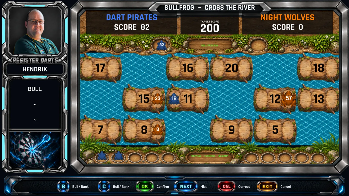 Register darts screen for Bullfrog