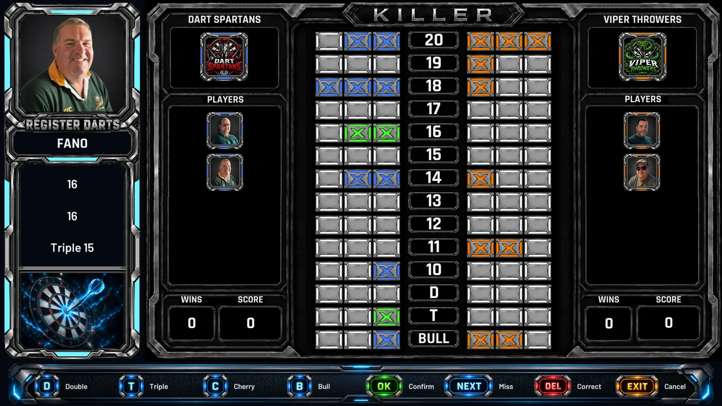 Register darts screen for Killer